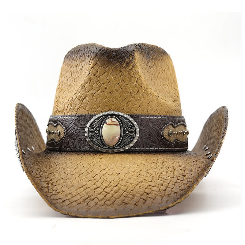 Vintage Cowboyhut aus Stroh mit Blumenschnalle und Sprühfarbe - image 4