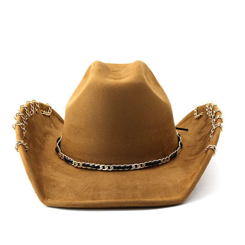Punk-Cowboyhut mit goldener Metallkette und ganzjährigem Wildleder-Samt
