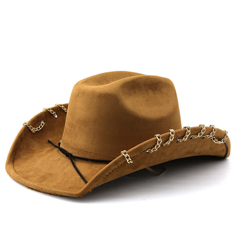 Punk-Cowboyhut mit goldener Metallkette und ganzjährigem Wildleder-Samt