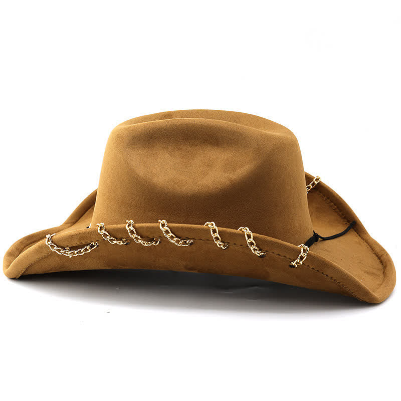 Punk-Cowboyhut mit goldener Metallkette und ganzjährigem Wildleder-Samt