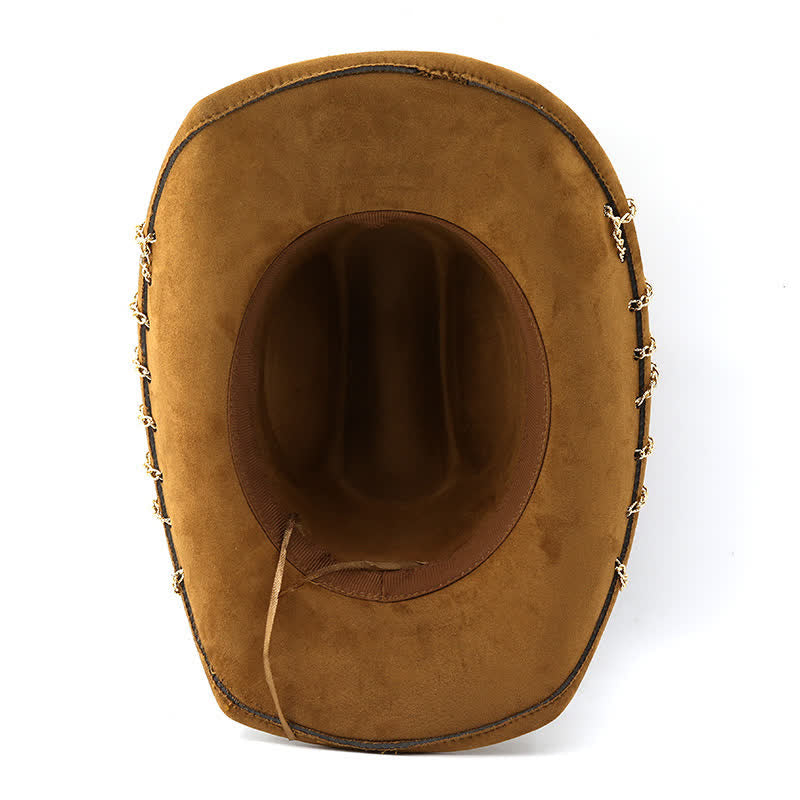 Punk-Cowboyhut mit goldener Metallkette und ganzjährigem Wildleder-Samt - image 5