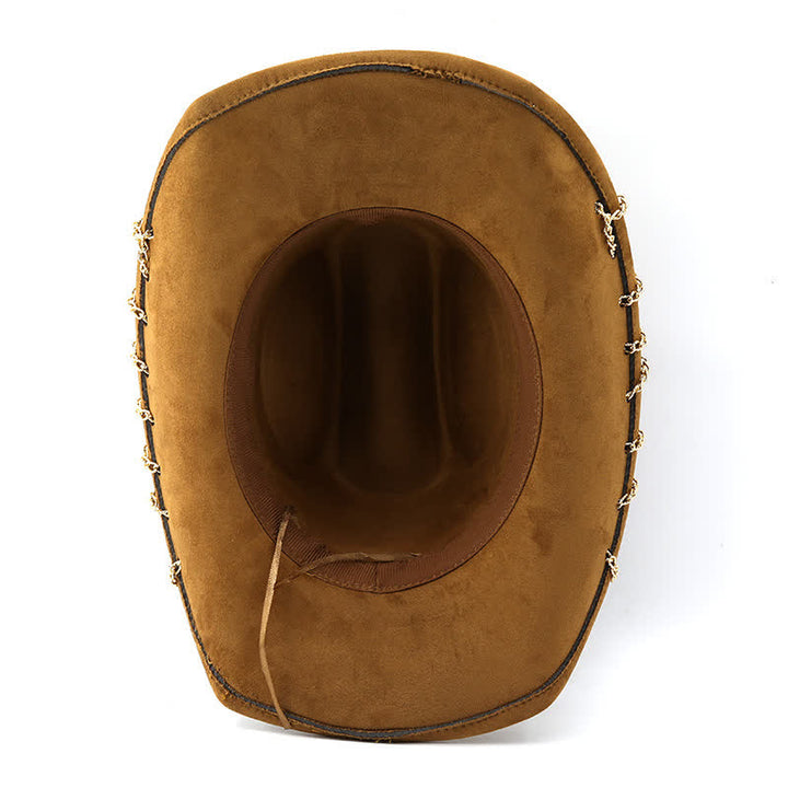 Punk-Cowboyhut mit goldener Metallkette und ganzjährigem Wildleder-Samt