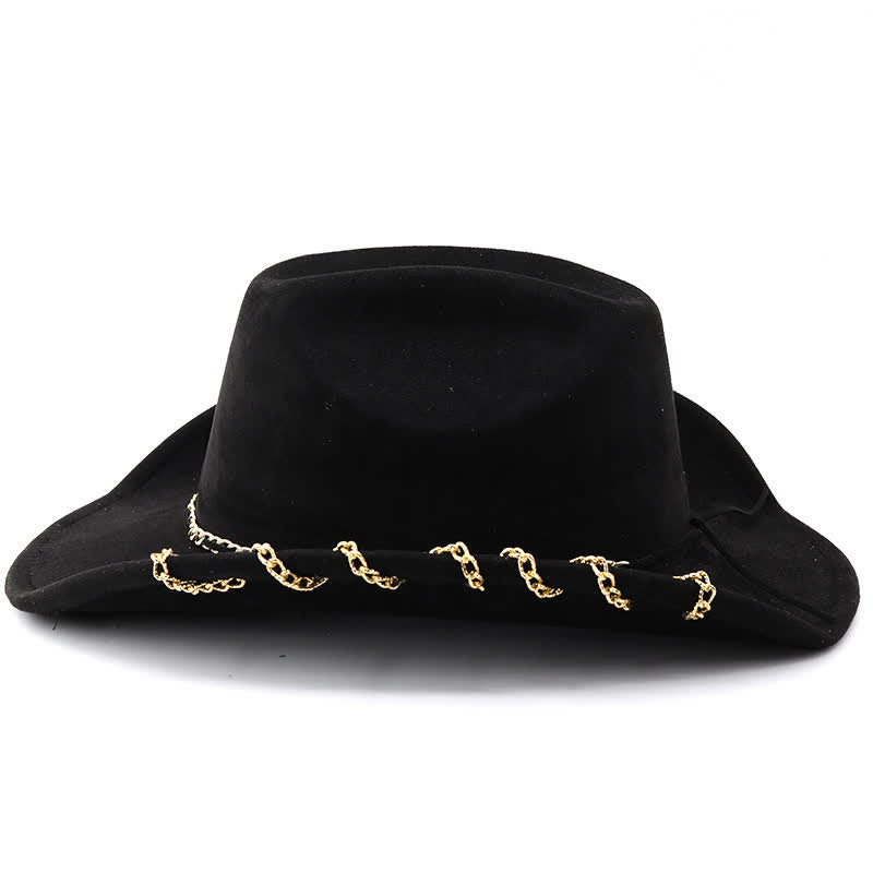 Punk-Cowboyhut mit goldener Metallkette und ganzjährigem Wildleder-Samt