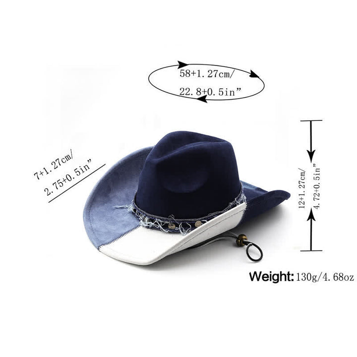 Cowboyhut aus Wildlederimitat in Kontrastfarbe in Marineblau und Weiß