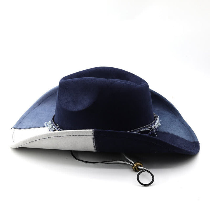 Cowboyhut aus Wildlederimitat in Kontrastfarbe in Marineblau und Weiß