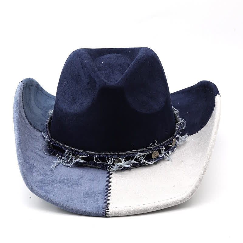 Cowboyhut aus Wildlederimitat in Kontrastfarbe in Marineblau und Weiß