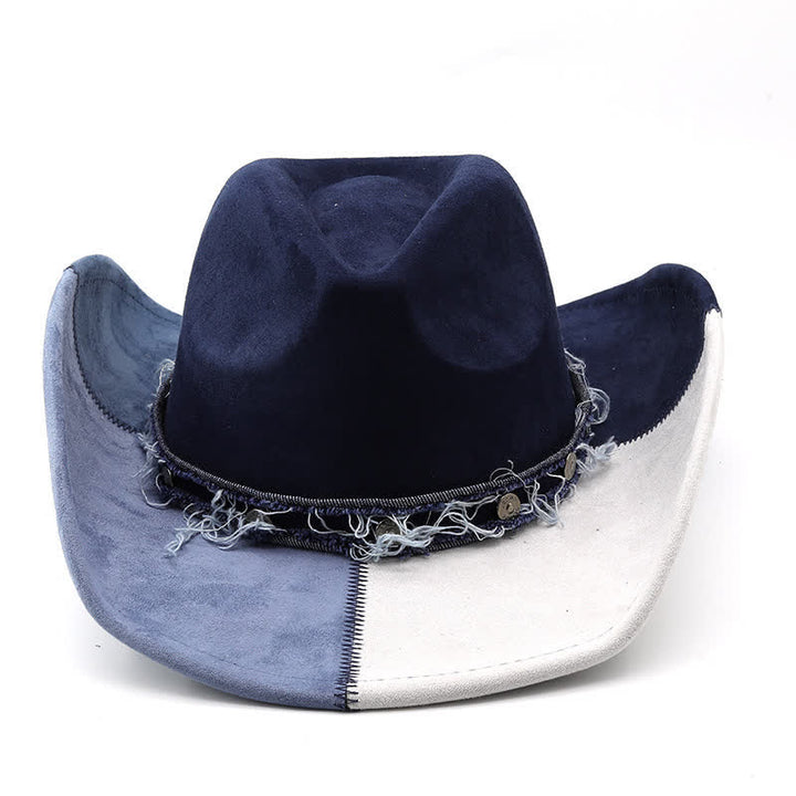 Cowboyhut aus Wildlederimitat in Kontrastfarbe in Marineblau und Weiß