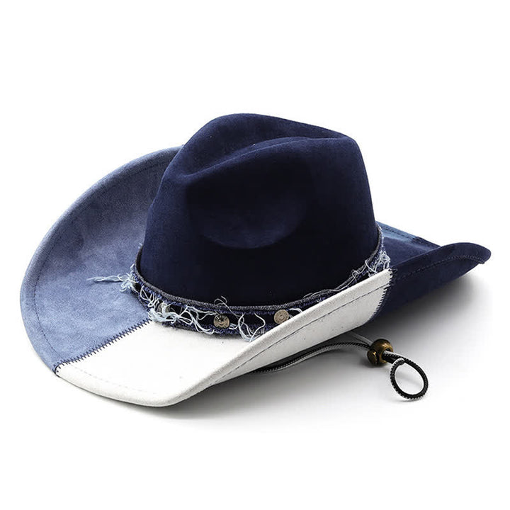 Cowboyhut aus Wildlederimitat in Kontrastfarbe in Marineblau und Weiß