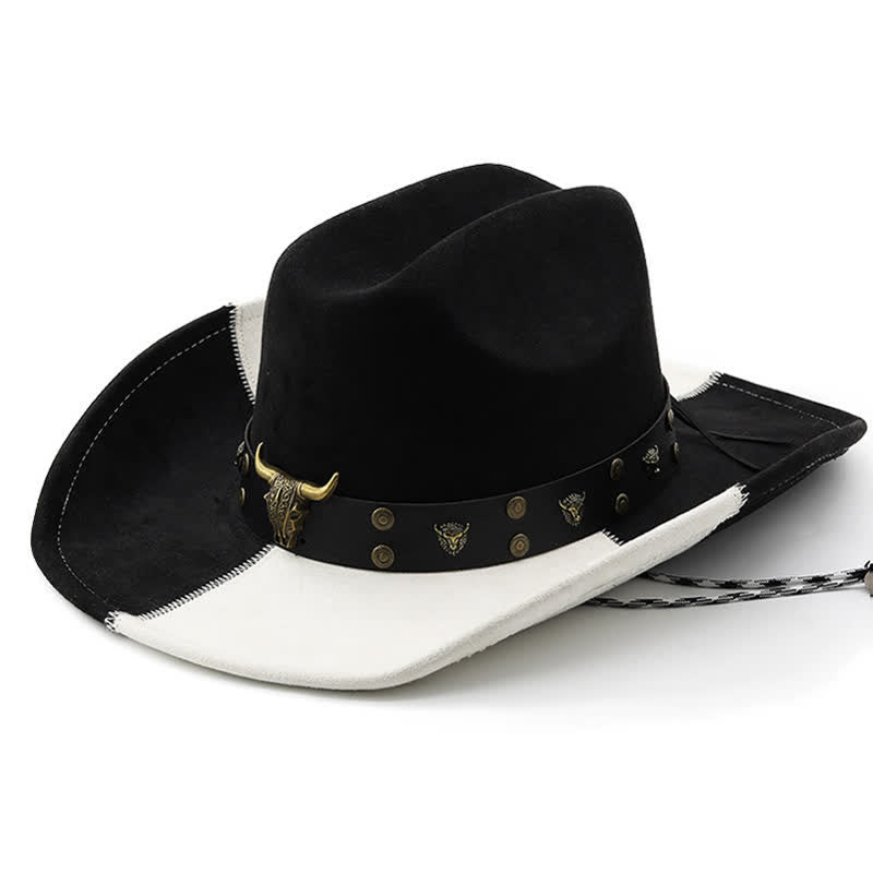 Cowboyhut aus Wildlederimitat mit kontrastierendem, schwarz-weißem Nietenband - Schwarzweiß - M (22"-22 7/8") - image 0