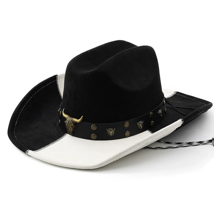 Cowboyhut aus Wildlederimitat mit kontrastierendem, schwarz-weißem Nietenband - Schwarzweiß - M (22"-22 7/8") - image 0