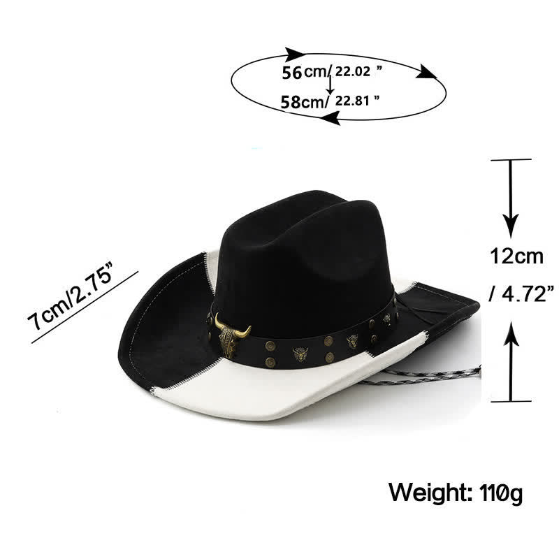 Cowboyhut aus Wildlederimitat mit kontrastierendem, schwarz-weißem Nietenband