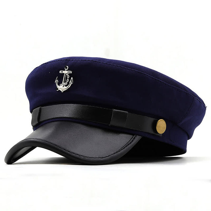 Damen Schiffsanker Marinemütze Flat Top Baskenmütze