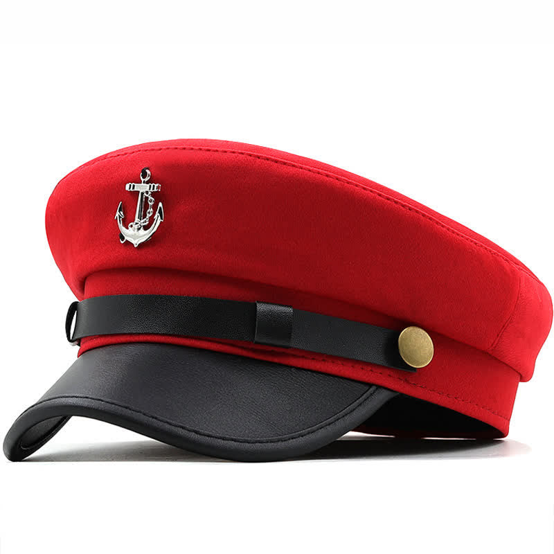 Damen Schiffsanker Marinemütze Flat Top Baskenmütze
