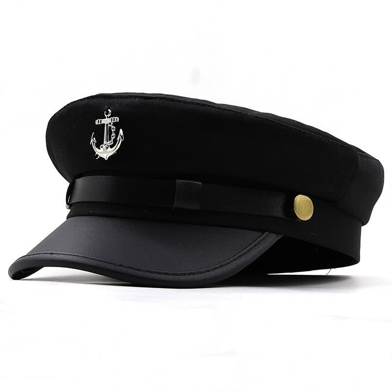 Damen Schiffsanker Marinemütze Flat Top Baskenmütze