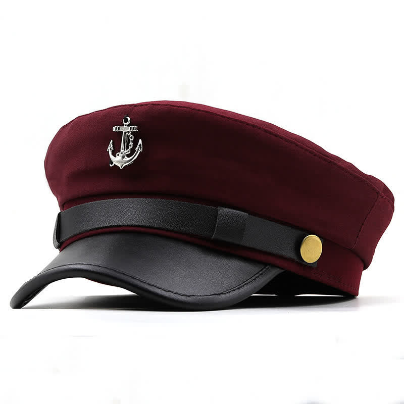 Damen Schiffsanker Marinemütze Flat Top Baskenmütze