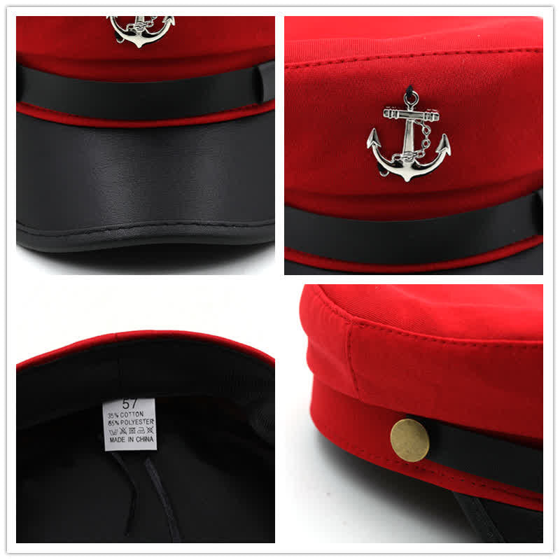 Damen Schiffsanker Marinemütze Flat Top Baskenmütze