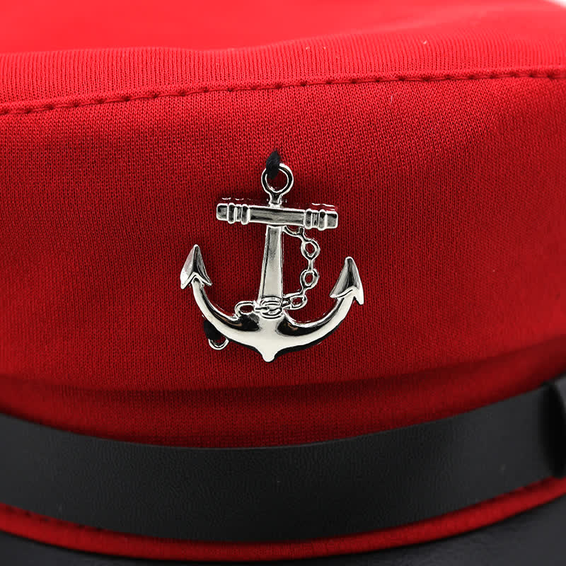 Damen Schiffsanker Marinemütze Flat Top Baskenmütze