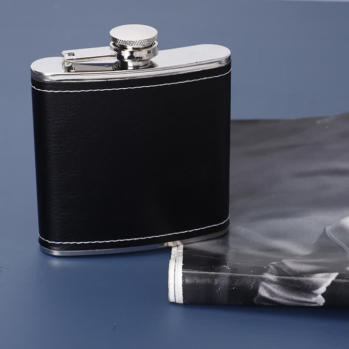 5-teiliges edles 6-oz-Geschenkset mit schwarzer Lederfurniertasse und Flachmann