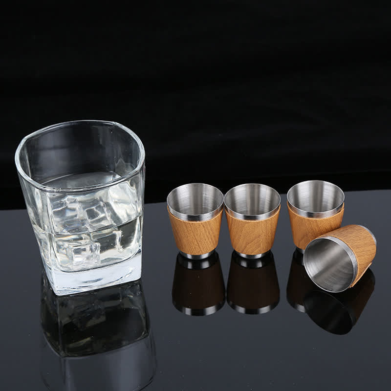 6-teiliges Geschenkset mit Tasse und 9-oz-Flasche aus Holzmaserung und Lederfurnier