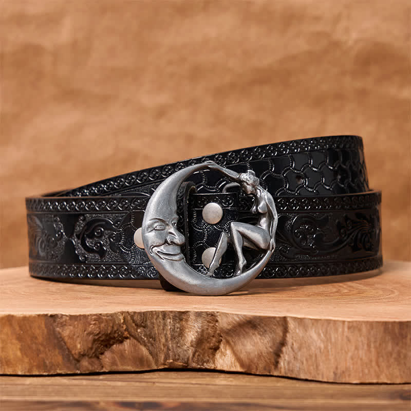 Herren DIY Neuheit Moon Lady Schnalle Ledergürtel