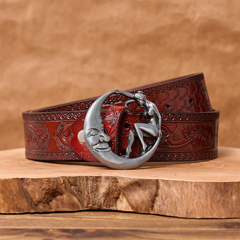 Herren DIY Neuheit Moon Lady Schnalle Ledergürtel