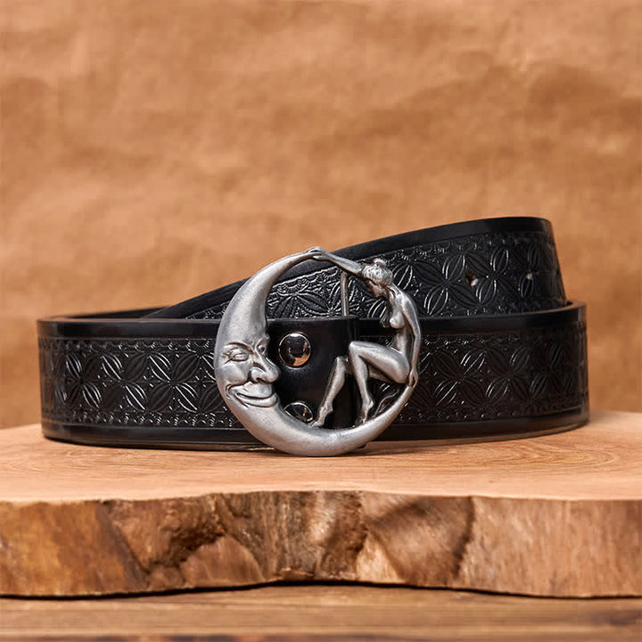 Herren DIY Neuheit Moon Lady Schnalle Ledergürtel