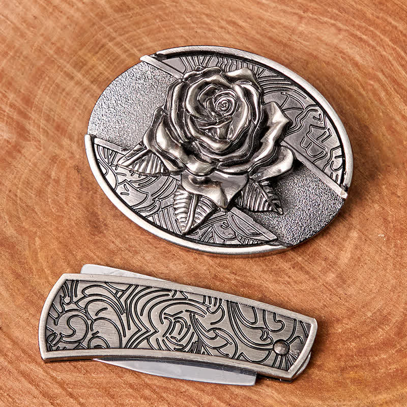 Herren DIY Western Rose Verstecktes Klappmesser Ledergürtel