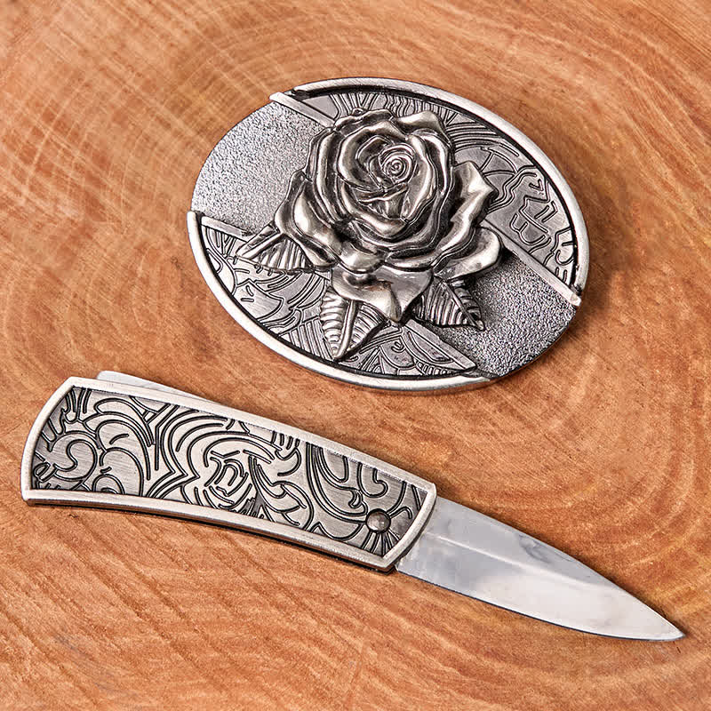 Herren DIY Western Rose Verstecktes Klappmesser Ledergürtel