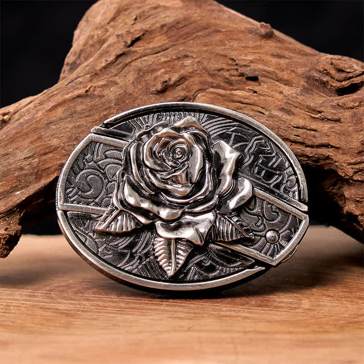 Herren DIY Western Rose Verstecktes Klappmesser Ledergürtel