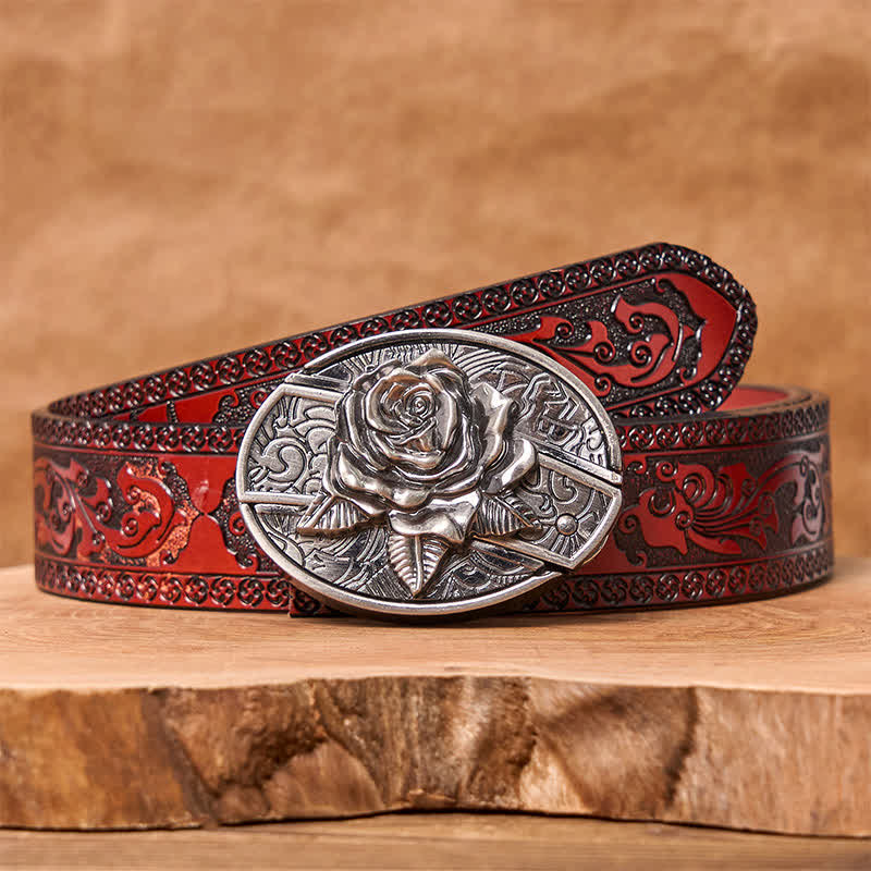 Herren DIY Western Rose Verstecktes Klappmesser Ledergürtel - Westliche Rose - Brauner geschnitzter Gürtel - 42 - image 9