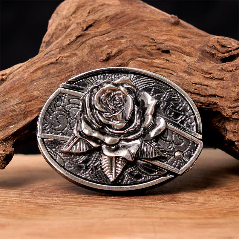 Herren DIY Western Rose Verstecktes Klappmesser Ledergürtel - Westliche Rose - Ohne Gürtel - Nicht im Lieferumfang enthalten: Gürtel - image 0