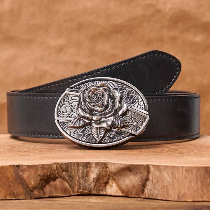 Herren DIY Western Rose Verstecktes Klappmesser Ledergürtel - Westliche Rose - Schwarzer PU-Gürtel - 42 - image 4