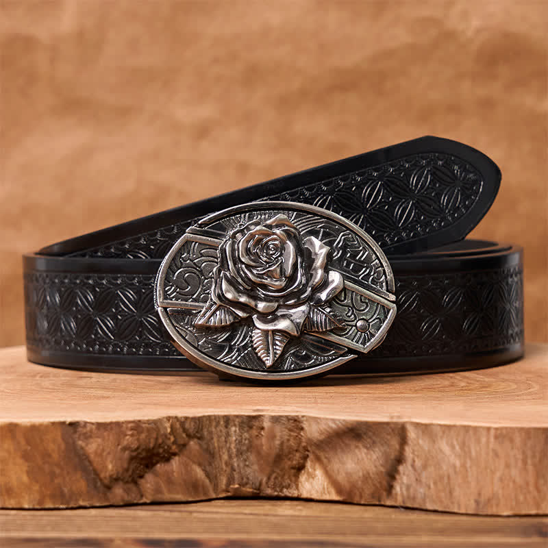 Herren DIY Western Rose Verstecktes Klappmesser Ledergürtel