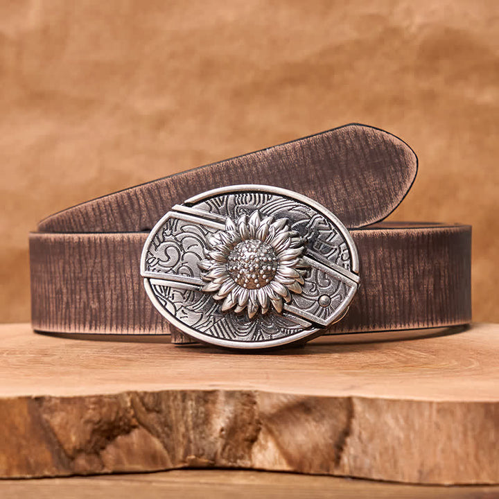 DIY-Ledergürtel für Herren mit verstecktem Klappmesser und Sonnenblumenmotiv - Sonnenblume - Brauner Distressed-Gürtel - 42 - image 9