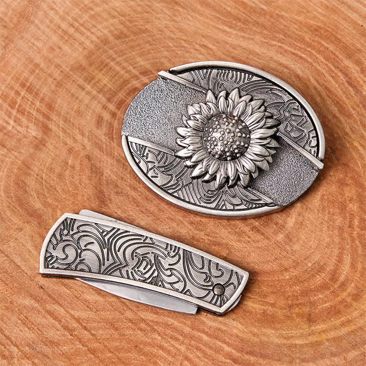 DIY-Ledergürtel für Herren mit verstecktem Klappmesser und Sonnenblumenmotiv - image 3