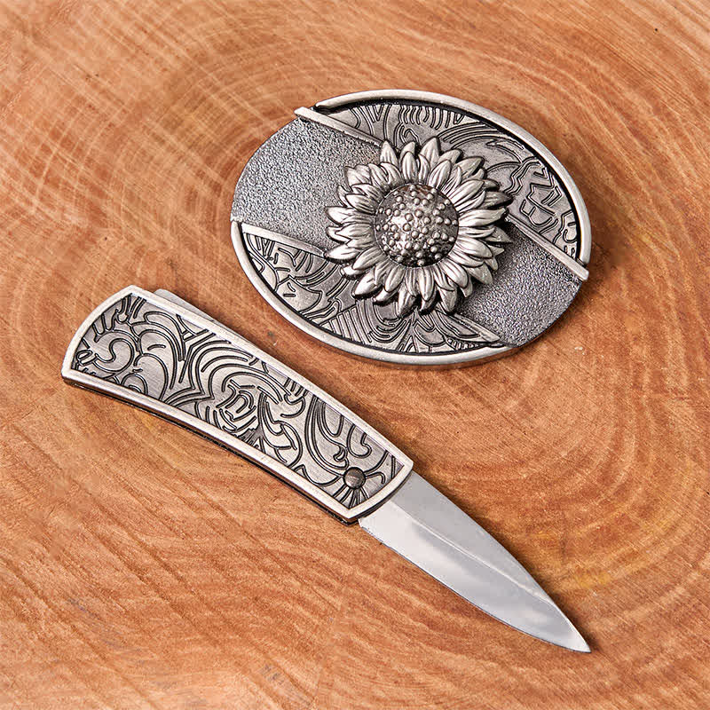 DIY-Ledergürtel für Herren mit verstecktem Klappmesser und Sonnenblumenmotiv - image 2