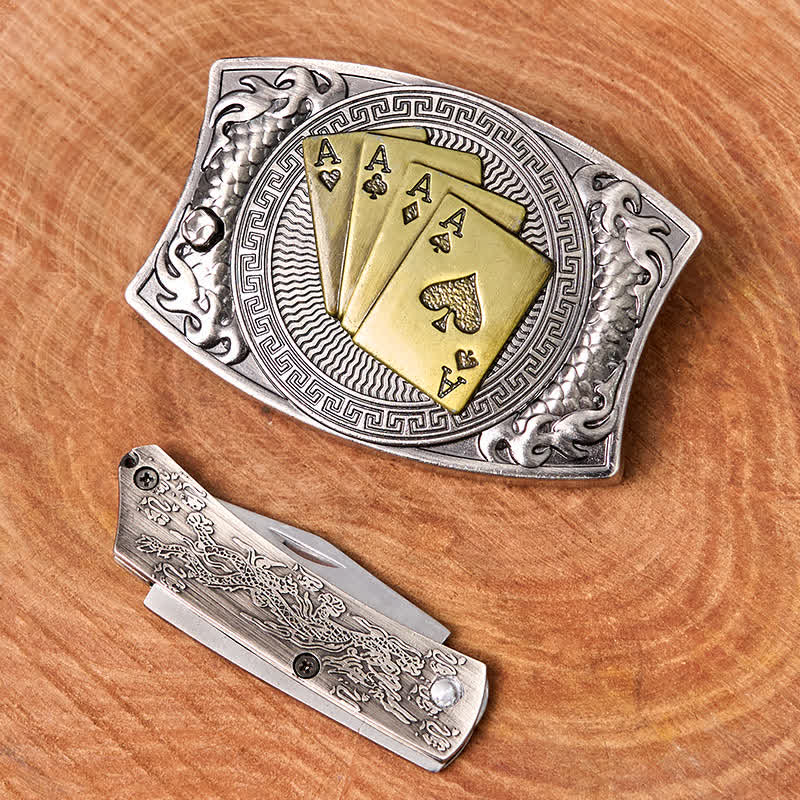 Herren DIY Gold Poker Verstecktes Klappmesser Ledergürtel - image 4