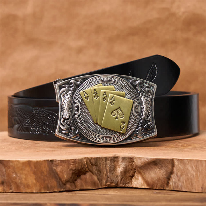 Herren DIY Gold Poker Verstecktes Klappmesser Ledergürtel - Gold Poker - Schwarzer Gürtel mit geprägtem Adler - 42 - image 9