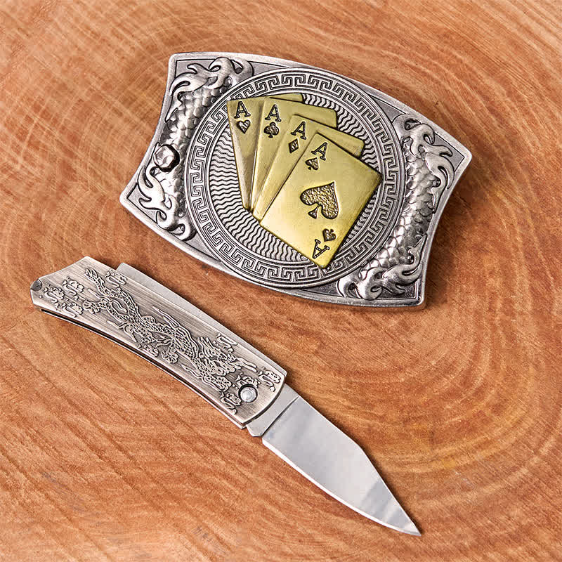 Herren DIY Gold Poker Verstecktes Klappmesser Ledergürtel - image 2