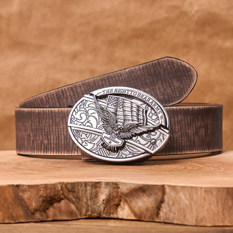 Herren DIY Adler USA Flagge Verstecktes Klappmesser Ledergürtel - Adler - Brauner Distressed-Gürtel - 42 - image 12