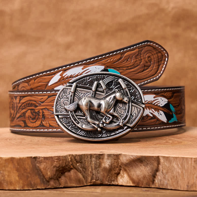 Herren DIY Galoppierendes Pferd Verstecktes Klappmesser Ledergürtel - Galoppierendes Pferd - Brauner Federgürtel - 40 - image 12