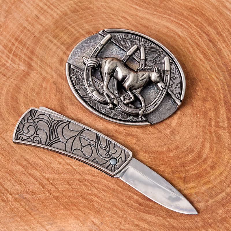 Herren DIY Galoppierendes Pferd Verstecktes Klappmesser Ledergürtel - image 1