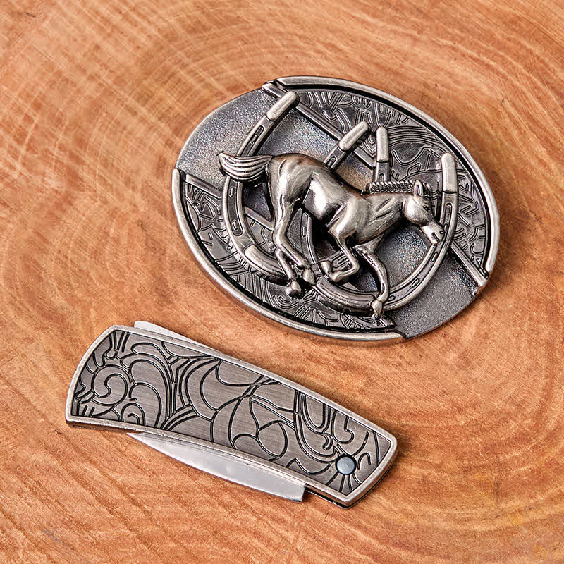 Herren DIY Galoppierendes Pferd Verstecktes Klappmesser Ledergürtel - image 3