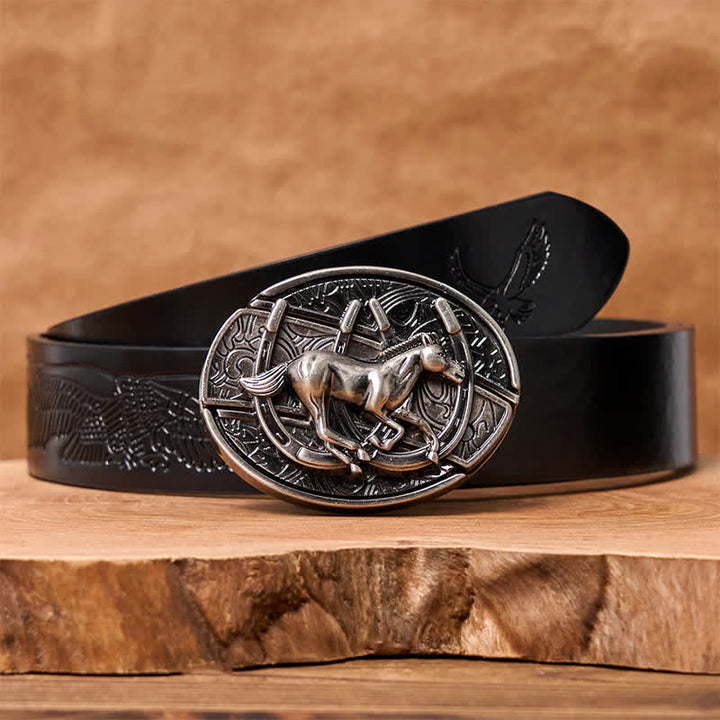 DIY Ledergürtel für Herren mit verstecktem Klappmesser und galoppierendem Pferd - Galoppierendes Pferd - Schwarzer Gürtel mit geprägtem Adler - 42 - image 8