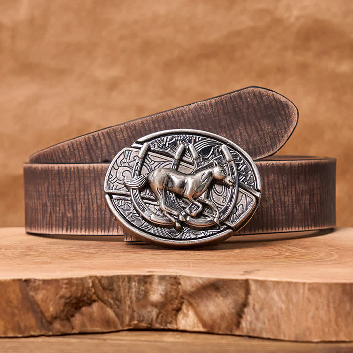 DIY Ledergürtel für Herren mit verstecktem Klappmesser und galoppierendem Pferd - Galoppierendes Pferd - Brauner Distressed-Gürtel - 42 - image 10