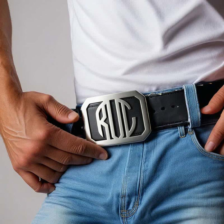 Rechteckiger Ledergürtel mit individueller Initialen-DIY-Schnalle