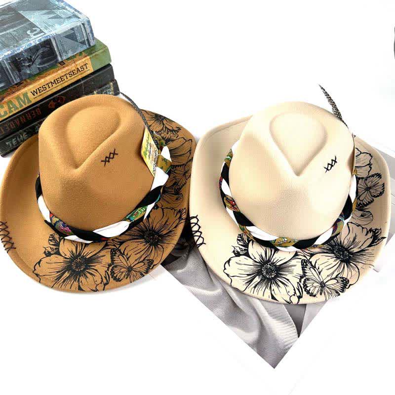 Western Cowboyhut mit Sonnenblumen-Federdekor und ethnischem Riemen