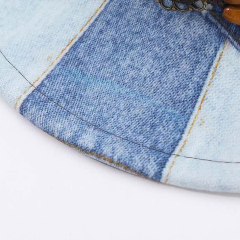 Cowboyhut aus Denim mit Farbblockdesign und Holzperlenband - image 5