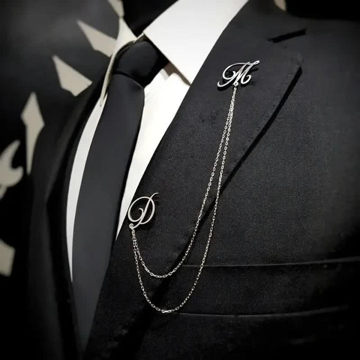 Stilvolle Brosche mit personalisierten Initialen und Kette - Silber - image 1