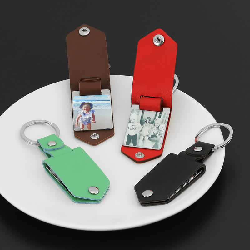 Kreativer Leder-Schlüsselanhänger mit individuellem Foto- und Textaufdruck